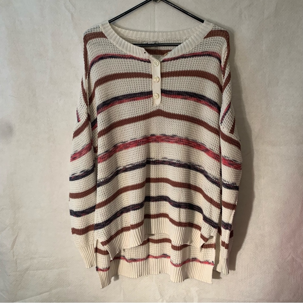 American Eagle Outfitters cream multi color striped loose weave sweater size XL